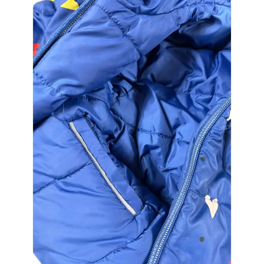 Hanna Andersson Reversible Down Puffer Jacket Heart Print Blue Size 5